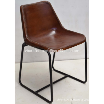 Industrial Leather Chair, Cross Stiched Seat Brown Color